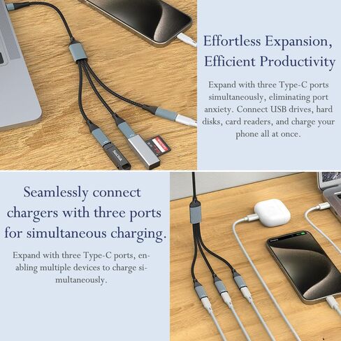 مقسم Typec 1 في 3 خارج 1 قدم، كابل USB Y، محول سلك تمديد USB A ذكر إلى أربعة أنثى، محور موسع متعدد المنافذ 3 منافذ، شاحن طاقة بيانات مزدوج منفصل in Saudi Arabia