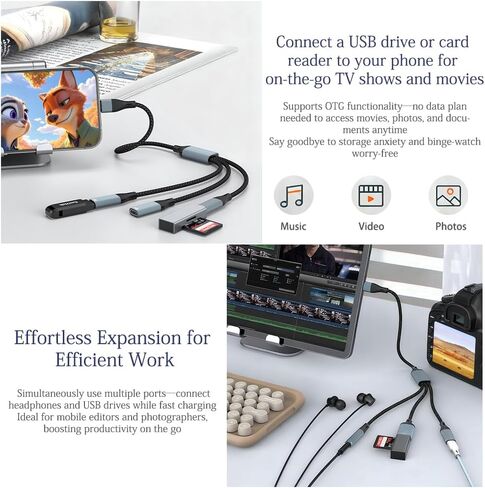 مقسم Typec 1 في 3 خارج 1 قدم، كابل USB Y، محول سلك تمديد USB A ذكر إلى أربعة أنثى، محور موسع متعدد المنافذ 3 منافذ، شاحن طاقة بيانات مزدوج منفصل in Saudi Arabia