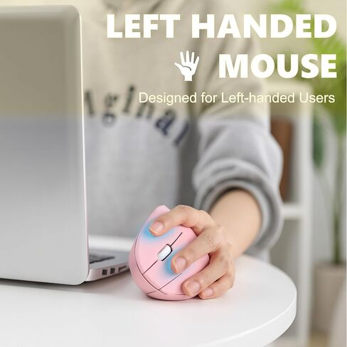 Urby Left Handed Mouse, Vertical Left Handed Ergonomic Wireless Mouse, Ideal for Lefty Users, Gaming & Office Use, Compatible with Windows/macOS/iPadOS. Pink in Saudi Arabia