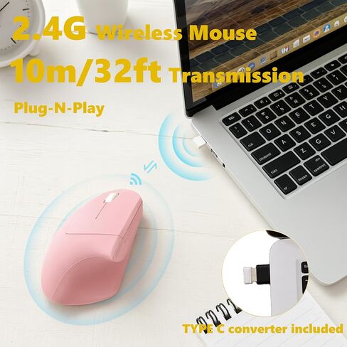 Urby Left Handed Mouse, Vertical Left Handed Ergonomic Wireless Mouse, Ideal for Lefty Users, Gaming & Office Use, Compatible with Windows/macOS/iPadOS. Pink in Saudi Arabia