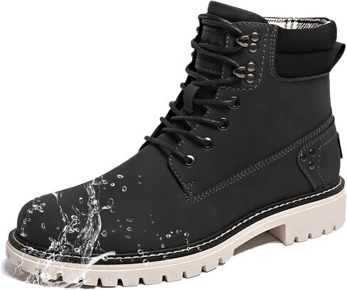 Men's Winter Snow Boots Leather Ankle Walking Shoes with Warm Fur,Waterproof Ankle Work Boots, Black Hiking Trail Shoes, Anti-Slip Outdoor Backpacking Boots with in Saudi Arabia