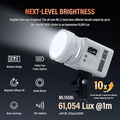 GODOX ML150Bi Bi-Color LED Video Light with Carry Bag 61054Lux@1m 2800-6500K CRI/TLCI 96+ 11 FX Effects with Godox Mount Support NFC&DMX for Videoregraphy Light for Vlogging & Filmmaking in Saudi Arabia