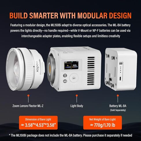 GODOX ML150Bi Bi-Color LED Video Light with Carry Bag 61054Lux@1m 2800-6500K CRI/TLCI 96+ 11 FX Effects with Godox Mount Support NFC&DMX for Videoregraphy Light for Vlogging & Filmmaking in Saudi Arabia