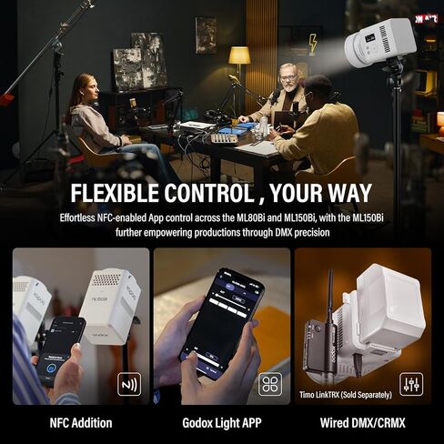 GODOX ML150Bi Bi-Color LED Video Light with Carry Bag 61054Lux@1m 2800-6500K CRI/TLCI 96+ 11 FX Effects with Godox Mount Support NFC&DMX for Videoregraphy Light for Vlogging & Filmmaking in Saudi Arabia