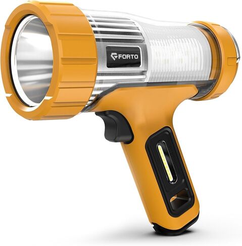 FORTO Rechargeable Spotlight, 1800ft Beam Distance, 5000 Lumens and IPX8 Waterproof 40 ft Depth, Warm Glow Camping Lantern, Perfect for Dog Walking, Camping, Adventure, Home Backup use (Black-Pro) in Saudi Arabia