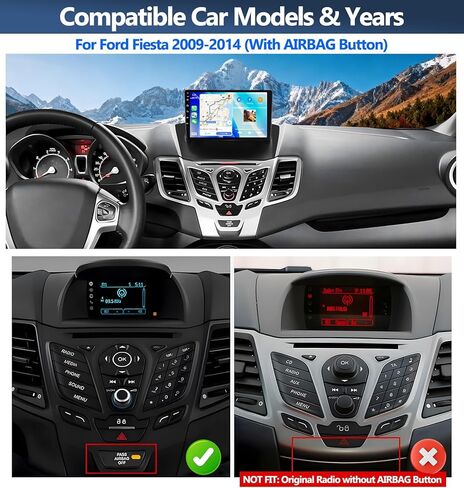 ستيريو راديو السيارة CAMECHO 4G+64G لسيارة Ford Fiesta 2009-2014 مع Carplay اللاسلكي Android Auto Android 15 راديو 9 بوصة 1280*720 وحدة رأس شاشة تعمل باللمس مع بلوتوث 5.0 32EQ GPS WiFi FM RDS كاميرا احتياطية in Saudi Arabia
