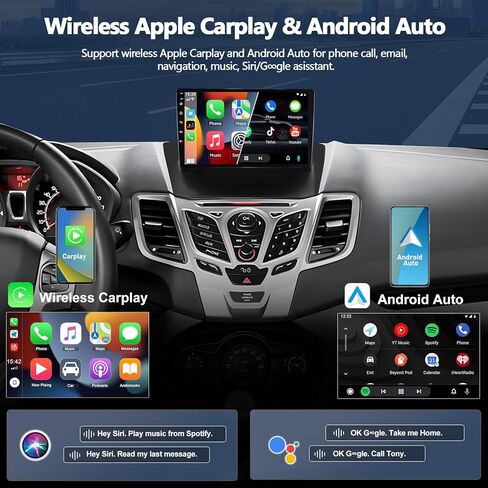 ستيريو راديو السيارة CAMECHO 4G+64G لسيارة Ford Fiesta 2009-2014 مع Carplay اللاسلكي Android Auto Android 15 راديو 9 بوصة 1280*720 وحدة رأس شاشة تعمل باللمس مع بلوتوث 5.0 32EQ GPS WiFi FM RDS كاميرا احتياطية in Saudi Arabia