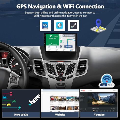 ستيريو راديو السيارة CAMECHO 4G+64G لسيارة Ford Fiesta 2009-2014 مع Carplay اللاسلكي Android Auto Android 15 راديو 9 بوصة 1280*720 وحدة رأس شاشة تعمل باللمس مع بلوتوث 5.0 32EQ GPS WiFi FM RDS كاميرا احتياطية in Saudi Arabia