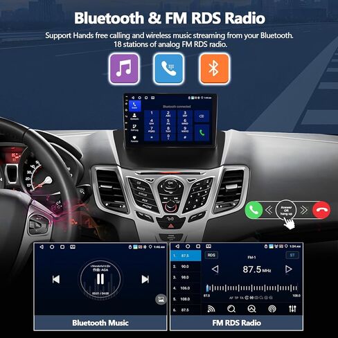 ستيريو راديو السيارة CAMECHO 4G+64G لسيارة Ford Fiesta 2009-2014 مع Carplay اللاسلكي Android Auto Android 15 راديو 9 بوصة 1280*720 وحدة رأس شاشة تعمل باللمس مع بلوتوث 5.0 32EQ GPS WiFi FM RDS كاميرا احتياطية in Saudi Arabia