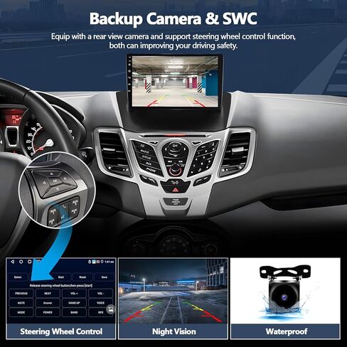 ستيريو راديو السيارة CAMECHO 4G+64G لسيارة Ford Fiesta 2009-2014 مع Carplay اللاسلكي Android Auto Android 15 راديو 9 بوصة 1280*720 وحدة رأس شاشة تعمل باللمس مع بلوتوث 5.0 32EQ GPS WiFi FM RDS كاميرا احتياطية in Saudi Arabia