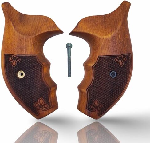 مقابض مسدس J دائرية متوافقة مع S&W، مقابض مسدس من الخشب الحقيقي تناسب إطار سميث آند ويسون J بعقب مستدير .38 مسدس خاص و9 مم/مسمار متضمن in Kuwait