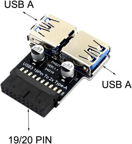 محول USB3.0 من النوع C للوحات الأم للكمبيوتر 19/20PIN إلى 2 منفذ USB A أنثى in Saudi Arabia