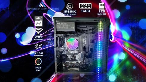 كمبيوتر Odyssey Essentials، i5-8500 حتى 4.1 جيجا هرتز، ذاكرة وصول عشوائي DDR4 سعة 16 جيجا بايت، محرك أقراص NVMe SSD سعة 1 تيرابايت، رسومات UHD، بلوتوث Wi-Fi، RGB LED، Windows 11 Pro x64 in Saudi Arabia