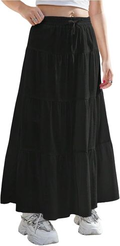 OYOANGLE Girl's Tiered Ruffle Long Skirt Elastic Waist Flowy A Line Boho Beach Skirts in Saudi Arabia