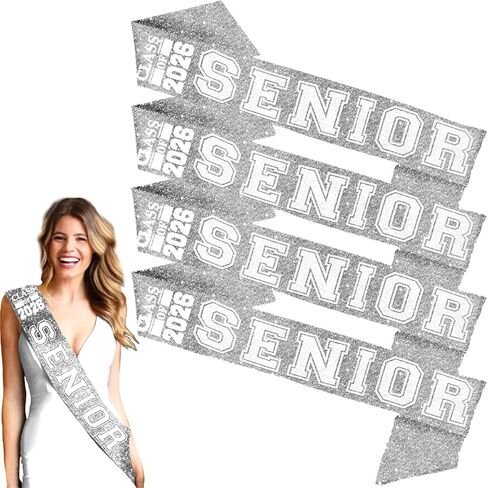 RhinestoneSash Silver Class of 2026 Senior Sash - REDUCED WRINKLE Senior Party Supplies - High School Senior Gifts in Saudi Arabia