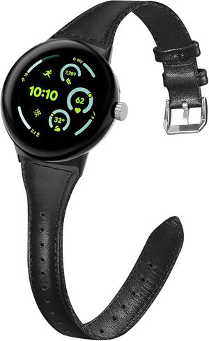 Slim Leather Compatible with Google Pixel 4/3 45mm Watch Band, Thin Narrow Soft Genuine Leather Adjustable Sport Strap for Pixel 3/4 45mm Women Men in Kuwait