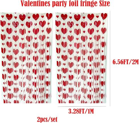 2 حزمة من الستائر ذات شراشيب على شكل قلب أحمر لعيد الحب، خلفية زينة للحفلات بطابع قلب أحمر مقاس 3.28 قدم × 6.56 قدم لعيد الحب، وعيد جالنتين، والذكرى السنوية in Kuwait