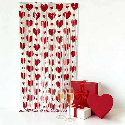 2 حزمة من الستائر ذات شراشيب على شكل قلب أحمر لعيد الحب، خلفية زينة للحفلات بطابع قلب أحمر مقاس 3.28 قدم × 6.56 قدم لعيد الحب، وعيد جالنتين، والذكرى السنوية in Kuwait