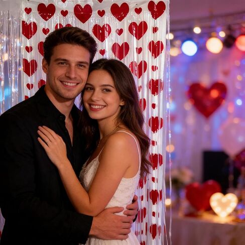 2 حزمة من الستائر ذات شراشيب على شكل قلب أحمر لعيد الحب، خلفية زينة للحفلات بطابع قلب أحمر مقاس 3.28 قدم × 6.56 قدم لعيد الحب، وعيد جالنتين، والذكرى السنوية in Kuwait