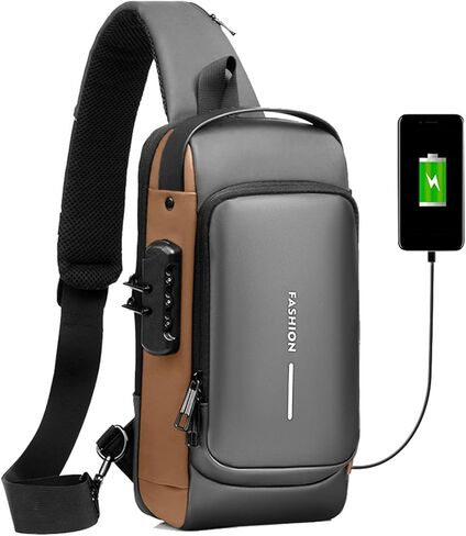 حقيبة ظهر بقفل من القائمة - مقاومة للماء، مضادة للسرقة، حقيبة صدر مع منفذ شحن USB - كتف، حقيبة كروس، حقيبة ظهر in Kuwait