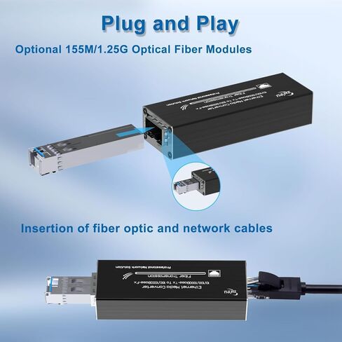 محول وسائط ميني جيجابت، 10/100/1000 ميجابت في الثانية RJ45 إلى 1310 نانومتر من الألياف أحادية الوضع، وحدة SFP بطول 20 كم، مدخل طاقة USB من النوع C وDC 5 ~ 15 فولت in Kuwait