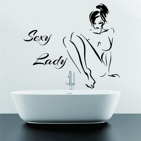 Stylish Lady Silhouette Wall Sticker – Removable PVC Decal for Beauty Spa Salon, Bathroom, and Bedroom – Elegant and Artistic Home Decor – Size 30"X30" (black-jwh306-sexy Girl) in Saudi Arabia