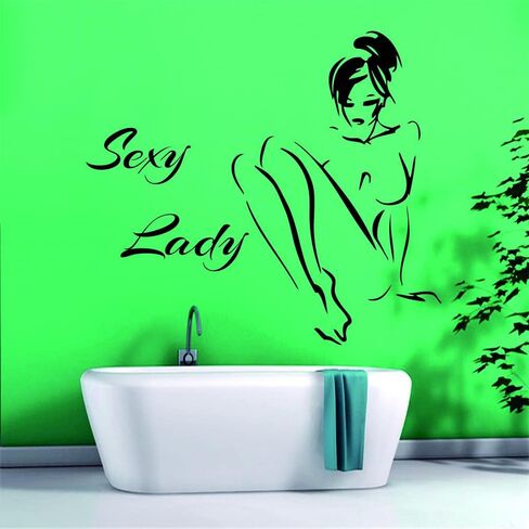 Stylish Lady Silhouette Wall Sticker – Removable PVC Decal for Beauty Spa Salon, Bathroom, and Bedroom – Elegant and Artistic Home Decor – Size 30"X30" (black-jwh306-sexy Girl) in Saudi Arabia