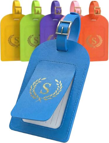Luggage Tags for Suitcases, 6 Pack Vegan Leather Travel Bag Tags with Privacy Cover & Stainless Steel Buckle, Name ID Tags for Flights, Cruises & Travel in Saudi Arabia