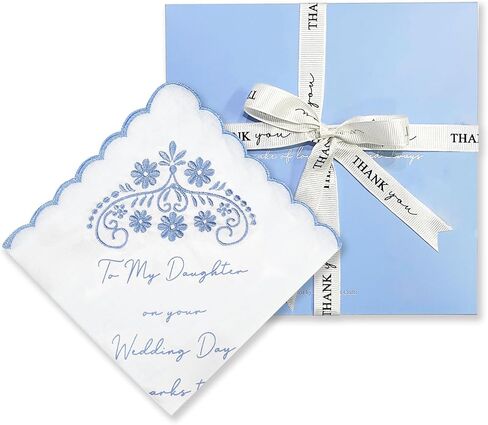 LADY&HOME Something Blue Embroidered Wedding Handkerchief, Mom, Dad, Daughter, New Mom, New Dad in Saudi Arabia