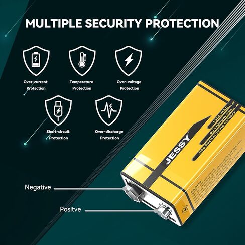 2 Pack 9V Rechargeable Batteries USB Rechargeable,1300mAh Long Lasting Lithium Batteries, USB-C Recharge with 2 in 1 Charging Cable for Smoke Alarms Detectors, Microphones, Alarms, Electric Guitar in Kuwait