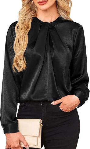 Long Sleeve Tops for Women Mock Neck Work Silk Shirts Twist Front Dressy Business Casual Blouse in Saudi Arabia