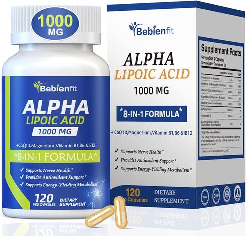 Alpha Lipoic Acid 1000mg Neuropathy Supplements Capsules, 8-IN-1 ALA for Nerve Health in Hands & Feet, Nervous System and Antioxidant with Magnesium Glycinate, CoQ10 & B1, B6, B12 – Vegan 120 Caps in Saudi Arabia