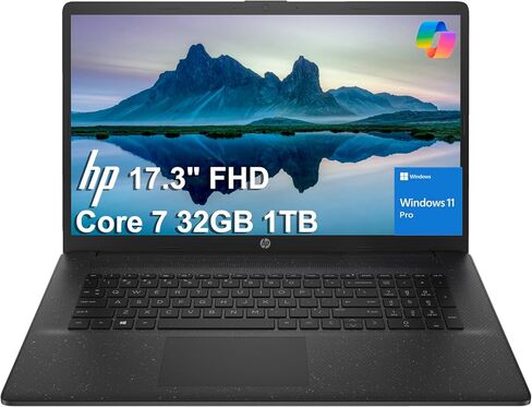 HP 17 Laptop (17.3" FHD Anti-Glare, Intel 10-Core 7 150U (> i7-1355U), 32GB RAM, 1TB SSD) for Business, Home, Students, Narrow Bezel, Numeric Keypad, Fast Charge, Webcam, Wi-Fi 6, Win 11 Pro in Saudi Arabia