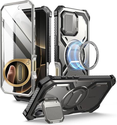 حافظة i-Blason Armorbox لهاتف iPhone 16 Pro Max MagSafe [غطاء زر التحكم في الكاميرا] [حامل غطاء الكاميرا] [حماية عسكرية] حافظة هاتف مغناطيسية لكامل الجسم مع واقي شاشة مدمج، أحمر in Kuwait