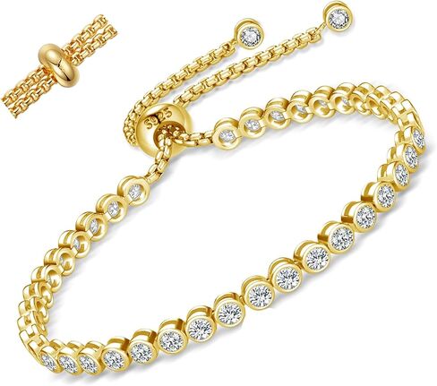 Moissanite Tennis Bracelet Adjustable for Women - 14k Gold Plated Sterling Silver Lab-created Diamond Link Bracelets Luxury Dainty Birthday Wedding Anniversary Womens Mom Wife Girlfriend Jewelry Gifts in Saudi Arabia