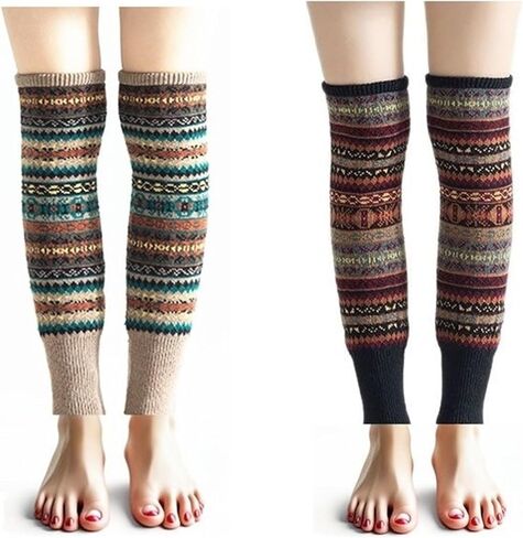 زوجان من تدفئة الساق للنساء، كابل بنمط بوهيمي محبوك أكثر سمكًا ودافئًا في الشتاء لرياضات الحفلات، in Saudi Arabia