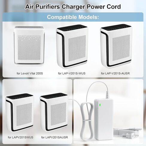 24V AC/DC Adapter Charger for Levoit Vital 200S LAP-V201S-WUS LAP-V201S-AUSR Smart True HEPA,for Levoit Air Purifier LAPV201SWUS LAPV201SAUSR 24VDC 2.7A Power Supply Cord Cable with UL Listed in Saudi Arabia