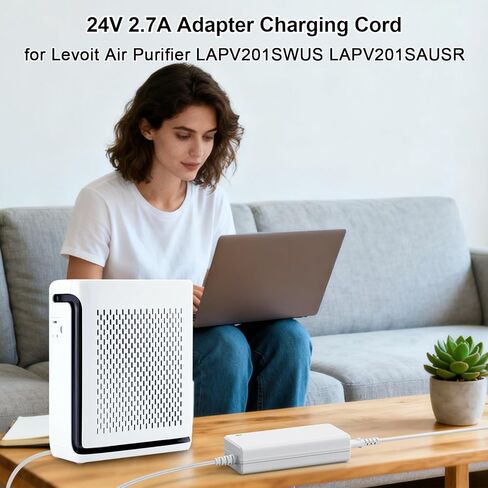 24V AC/DC Adapter Charger for Levoit Vital 200S LAP-V201S-WUS LAP-V201S-AUSR Smart True HEPA,for Levoit Air Purifier LAPV201SWUS LAPV201SAUSR 24VDC 2.7A Power Supply Cord Cable with UL Listed in Saudi Arabia
