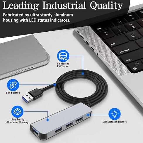 موزع USB 3.0 من MEIRIYFA، موزع USB 4 في 1 موزع USB من الألومنيوم 1 * منفذ USB3.0 (5 جيجابايت في الثانية) + 3 * منفذ USB2.0 (480 ميجابايت في الثانية) لسطح المكتب والكمبيوتر المحمول ومحرك الأقراص المحمول والكمبيوتر الشخصي ولوحات المفاتيح - 1 متر in Kuwait