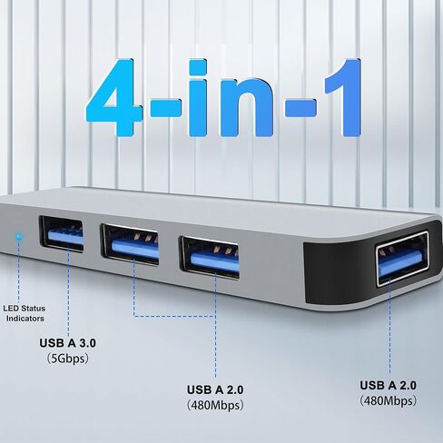 موزع USB 3.0 من MEIRIYFA، موزع USB 4 في 1 موزع USB من الألومنيوم 1 * منفذ USB3.0 (5 جيجابايت في الثانية) + 3 * منفذ USB2.0 (480 ميجابايت في الثانية) لسطح المكتب والكمبيوتر المحمول ومحرك الأقراص المحمول والكمبيوتر الشخصي ولوحات المفاتيح - 1 متر in Kuwait