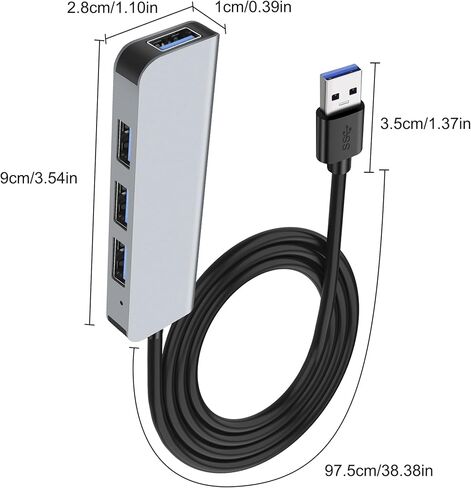 موزع USB 3.0 من MEIRIYFA، موزع USB 4 في 1 موزع USB من الألومنيوم 1 * منفذ USB3.0 (5 جيجابايت في الثانية) + 3 * منفذ USB2.0 (480 ميجابايت في الثانية) لسطح المكتب والكمبيوتر المحمول ومحرك الأقراص المحمول والكمبيوتر الشخصي ولوحات المفاتيح - 1 متر in Kuwait