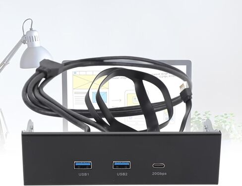 محور اللوحة الأمامية USB، GEN2x2 USB A Type C 3 منافذ 5.25 بوصة 19 دبوس 20 جيجابت في الثانية لوحة تمديد محرك الأقراص الضوئية، محور أمامي متعدد المنافذ، للكمبيوتر الشخصي in Kuwait