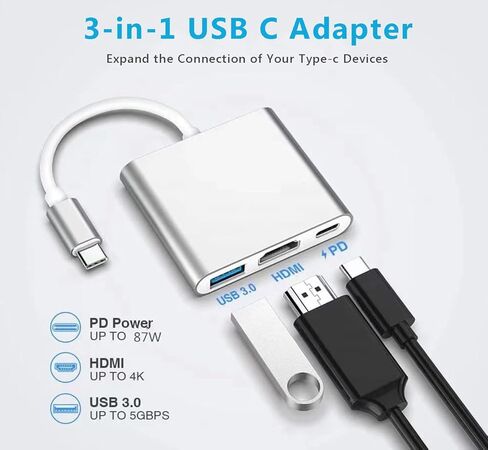 محول USBC إلى HDMI متعدد المنافذ، محول USB-C رقمي AV، موسع من النوع C إلى HDTV مع مخرج 4K HD-MI USD3.0 وشحن PD 100W متوافق مع أجهزة MacBook/Mac Pro Air iPhone 15 والمزيد من أجهزة USB-C in Kuwait