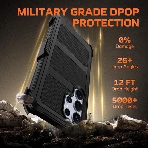 for Samsung Galaxy S25 Ultra Case with Belt Clip Holster,Military Grade Anti-Drop Shockproof Defender Phone Cases 2X Screen Protectors,2 Layers Rugged Heavy Duty Protective Bumper Cover (Black) in Saudi Arabia