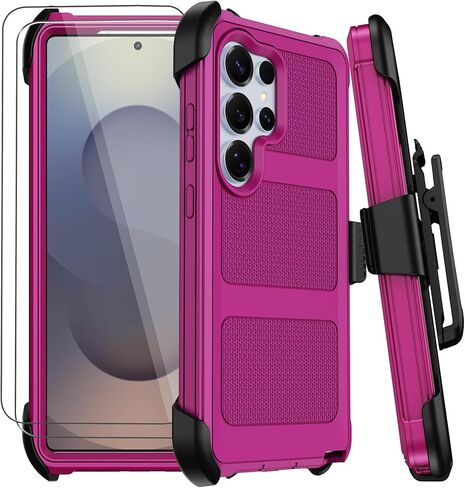 for Samsung Galaxy S25 Ultra Case with Belt Clip Holster,Military Grade Anti-Drop Shockproof Defender Phone Cases 2X Screen Protectors,2 Layers Rugged Heavy Duty Protective Bumper Cover (Black) in Saudi Arabia