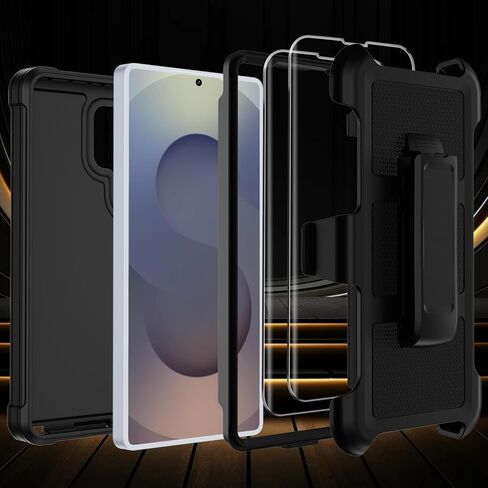 for Samsung Galaxy S25 Ultra Case with Belt Clip Holster,Military Grade Anti-Drop Shockproof Defender Phone Cases 2X Screen Protectors,2 Layers Rugged Heavy Duty Protective Bumper Cover (Black) in Saudi Arabia