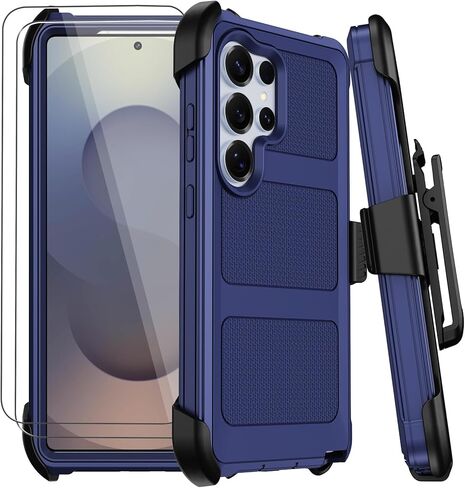 for Samsung Galaxy S25 Ultra Case with Belt Clip Holster,Military Grade Anti-Drop Shockproof Defender Phone Cases 2X Screen Protectors,2 Layers Rugged Heavy Duty Protective Bumper Cover (Black) in Saudi Arabia