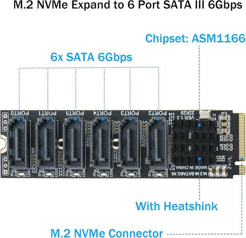 M.2 to SATA 3.0 Adapter [6-Port] with 6X SATA3 Cable + M.2 to SATA Adapter [6-Port] with Case in Saudi Arabia