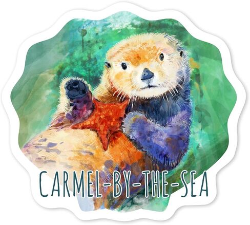 ملصق مقطوع بالقالب Carmel-by-The-Sea، كاليفورنيا، ألوان مائية، قضاعة البحر، ملصق من الفينيل، (ملصق مقاوم للماء للسيارات وزجاجات المياه وأجهزة الكمبيوتر المحمولة والمبردات)، مقاس كبير in Kuwait