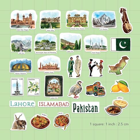 Navy Peony Picturesque Pakistan Travel Stickers (28pcs) - Watercolor, Islamabad, Pakistani Heritage-Themed Decals for Journals, Scrapbooks, Luggage in Saudi Arabia